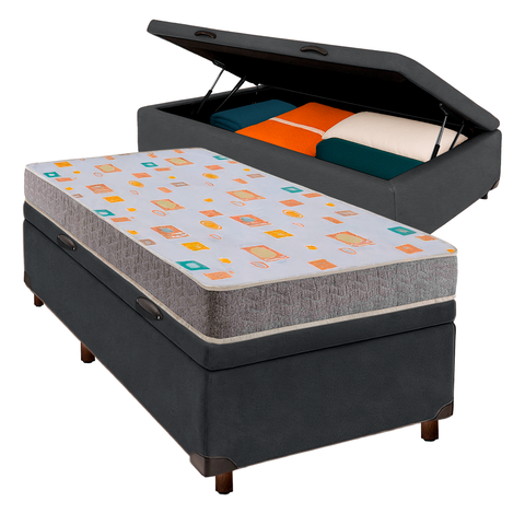 Conjunto Cama Box Bau Cinza Solteiro + Colchão D20 D20 Inducol