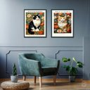 Ver imagem 1 de Kit 2 Quadros Gatos com Flores - William Morris 45x34cm:moldura Branca