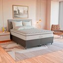 Ver imagem 1 de Cama Box Queen Couro Preto + Colchão Paris Molas Branco Couro Preto/branco