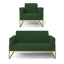 Ver imagem 1 de Sofá Namoradeira com Poltrona Base Industrial Alta Dourado Marisa Veludo D03 - D\'rossi Cor Verde