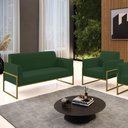 Ver imagem 7 de Sofá Namoradeira com Poltrona Base Industrial Alta Dourado Marisa Veludo D03 - D\'rossi Cor Verde