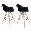 Ver imagem 1 de Conjunto com 2 Banquetas Eames com Braços Preta - Base de Madeira Natural