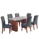 Ver imagem 1 de Conjunto de Mesa Sala de Jantar Ripada Tampo com Vidro Santiago 1,60m 6 Cadeiras Grécia Dobuê