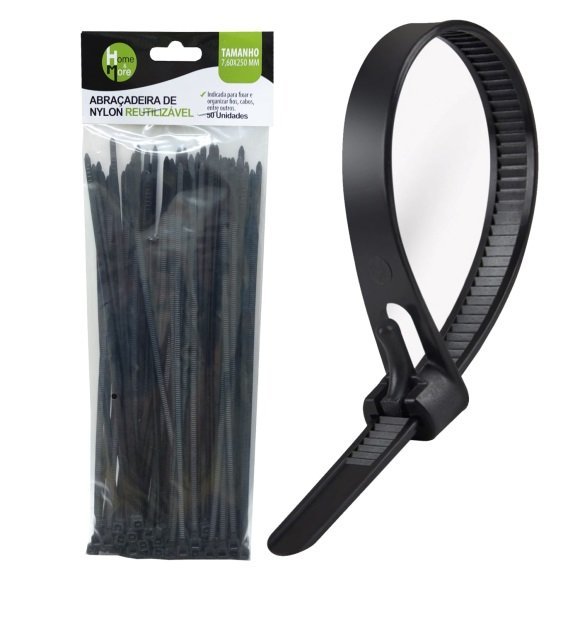 Zenitech Set Di 50 Fascette Fermacavo Riutilizzabili 7,6 X 250 Mm - Con Grilletto Di Sblocco - Plastica Resistente - Nero