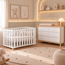Ver imagem 1 de Conjunto Berço 2 em 1 Vira Mini Cama Branco Fosco e Cômoda Softy Branco com Carvalho Malva.