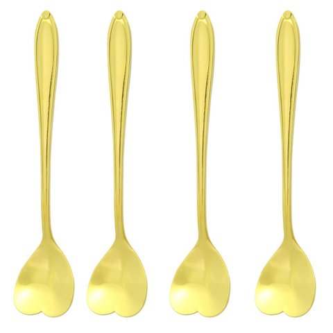 Colher Colherzinha Formato Coração Aço Inox 4 Unidades:Dourado