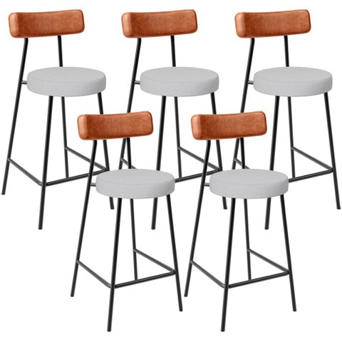 Kit 05 Banquetas Baixa Cozinha Sala Jantar Bancada Milão L02 Couríssimo Camel Linho Cinza - lyam dec