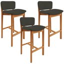Ver imagem 1 de Kit 03 Banquetas Alta para Cozinha Sala de Jantar Bar Dara L02 Linho Verde Musgo - Lyam Decor