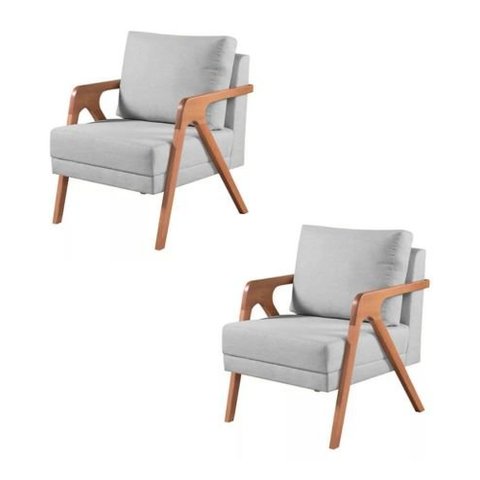 Kit 2 Poltronas Mona Veludo Cinza Claro - Kimi Design