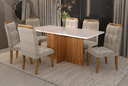 Ver imagem 1 de Sala de Jantar Loas Angeles 160cm c/Vidro com 6 Cadeiras Madeira Maciça Londres Cinamomo/Off Veludo