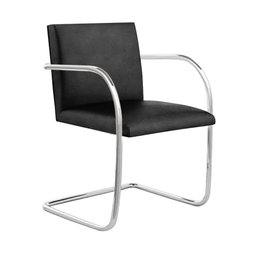 Cadeira Brno Couro Natural Preto Tubular Cromada - 1