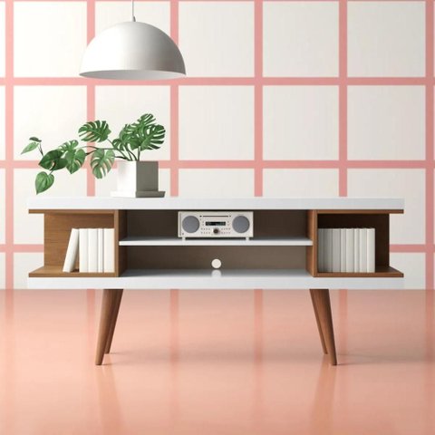 Rack para Tvs até 55 Utopia 135 cm Retrô 2 Nichos Sala Estar - Branco Gloss e Natural