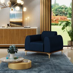 Kit 02 Poltronas Decorativa Base Madeira Pés D'Ouro Molino D02 Veludo Azul Oxford C-304 - Lyam - 2 Kit 02 Poltronas Decorativa Base Madeira Pés D'Ouro Molino D02 Veludo Azul Oxford C-304 - Lyam - 2