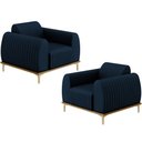 Ver imagem 1 de Kit 02 Poltronas Decorativa Base Madeira Pés D'Ouro Molino D02 Veludo Azul Oxford C-304 - Lyam
