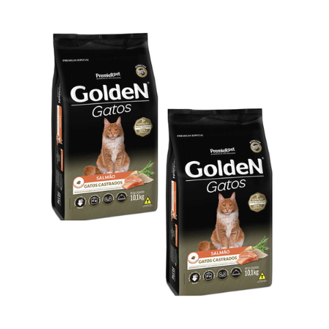 Kit 02 Unidades Ração Golden Gato Adulto Castrado Sabor Salmão 10kg