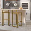 Ver imagem 2 de Banqueta Alta Para Cozinha Sala De Jantar Hanna L02 Dourado Linho Bege Escuro - Lyam Decor