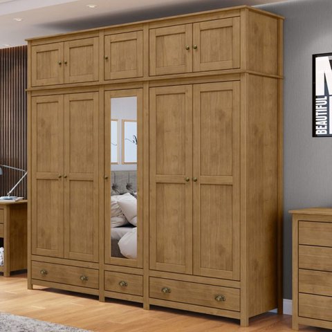 Guarda Roupa Casal 10 Portas com Espelho e Maleiro Mazzaro F06 Freijó - Lyam Decor
