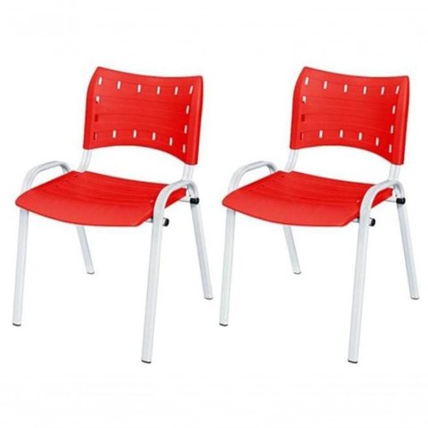 Cadeira Iso Base Branco , Escritório Vermelho Kit 2 Un