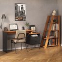 Ver imagem 1 de Conjunto Escrivaninha Regulável Estilo Industrial com 2 Gavetas e Estante Star 5 Prateleiras Freijo Preto Artany