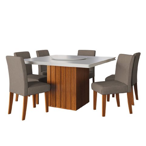 Conjunto Sala de Jantar Amsterdã New Mesa com Tampo Giratório 6 Cadeiras Trieste Madeirado/mascavo
