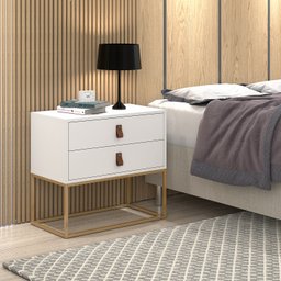 Criado Unic 2 Gavetas para Quarto de Casal Branco - 1