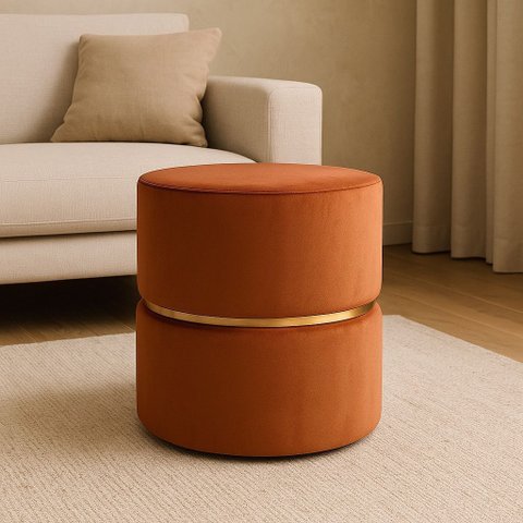 Puff Cinta no Meio Dourada / Terracota Veludo