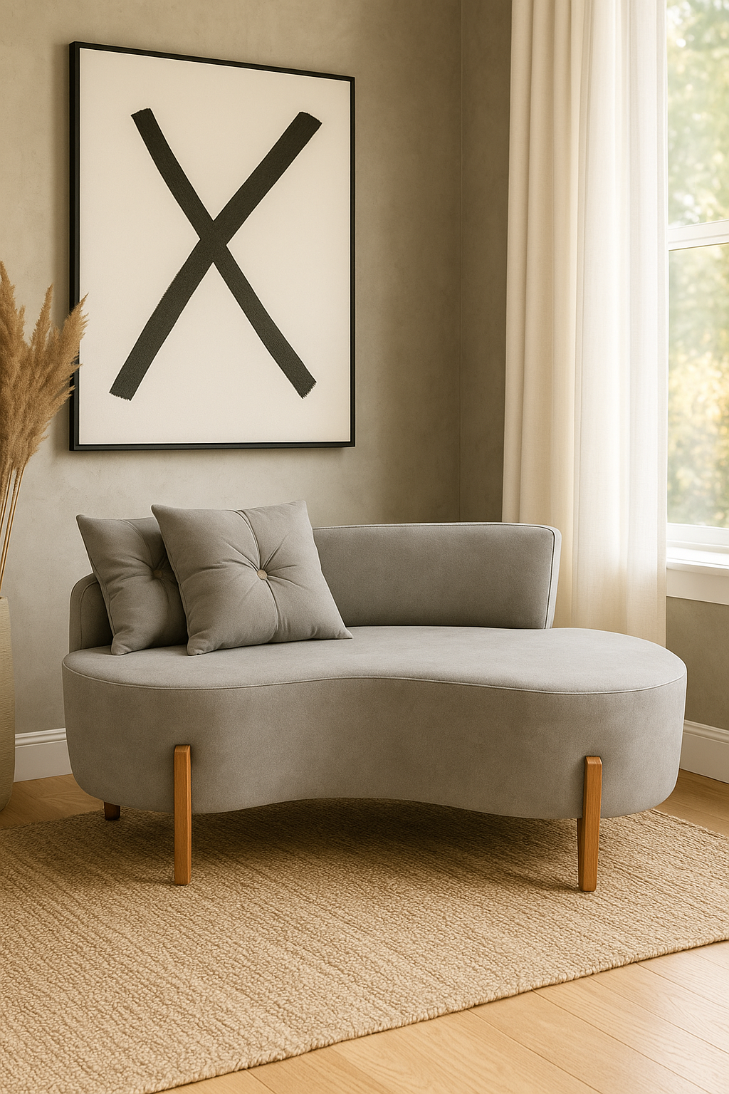 Sofá Curvo Orgânico 2 Pessoas Cm Bouclê Cinza Sofa Montanaris - 2