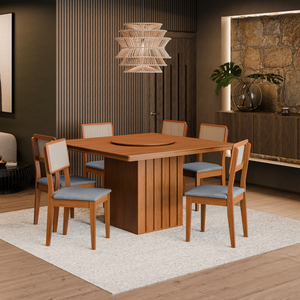Conjunto Sala de Jantar Mesa Santiago 1,36 com 6 Cadeiras e Tampo Giratório