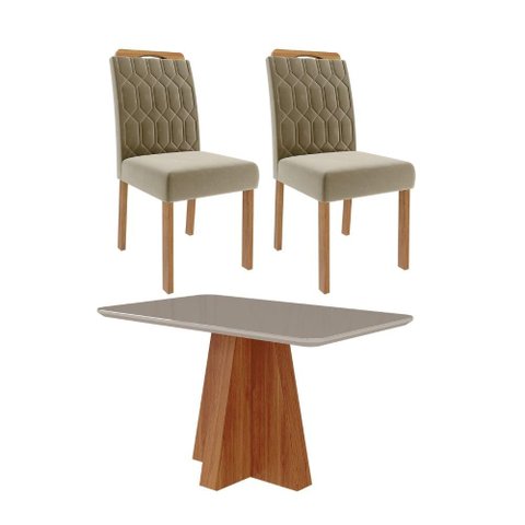 Sala de Jantar 130x80cm Tampo Mdf/vidro 4 Cadeira Cimol Maitê Cimol Cinamomo/off/mad/joli