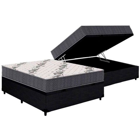 Cama Box Baú Casal: Colchão Anatômico Ortobom D33 / Ep Airtech 100 + Base Crc Courano Black(