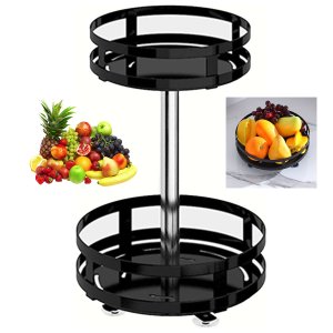 Fruteira Cesto Organizador 2 Andares Giratorio Prateleira Porta Condimento Vinho Azeite Mesa Bancada