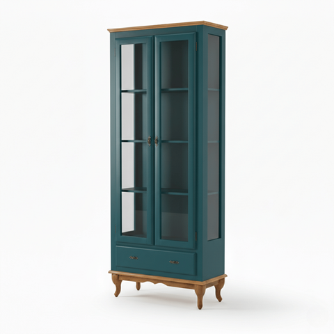 Cristaleira 2 Portas 1 Gaveta Ecomem MDF Montada Azul Petróleo - Imbuia
