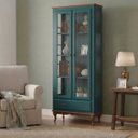 Ver imagem 4 de Cristaleira 2 Portas 1 Gaveta Ecomem MDF Montada Azul Petróleo - Imbuia