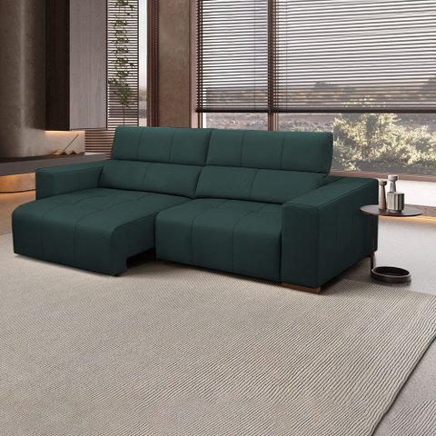 Sofá Decorativo Barbosa 3 Lugares Sala de estar 230cm Reclinável e Retrátil Couro Verde Musgo G88 - 
