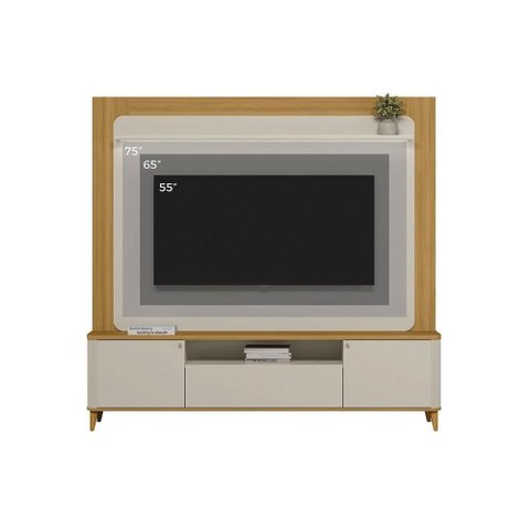 Rack Bancada C/ Painel P/ Tv até 70 Pol Munique 3 Portas 2 Prateleiras e Led 190x200cm Tauari/off