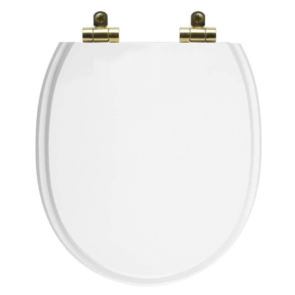 Tampa de Vaso Poliéster com Amortecedor Village Branco para Bacia Deca com Ferragem Dourada - 1