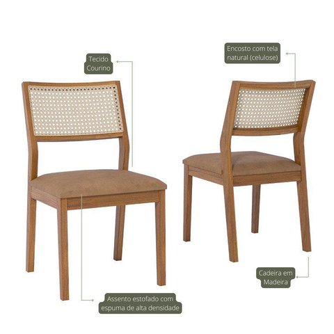 Conjunto 2 Cadeiras para Sala de Jantar em Madeira Tauari Tamarindo Marrom/Kaki