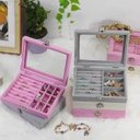 Ver imagem 2 de Estojo Porta Joia Organizador Tampa Transparente Rosa Barbie