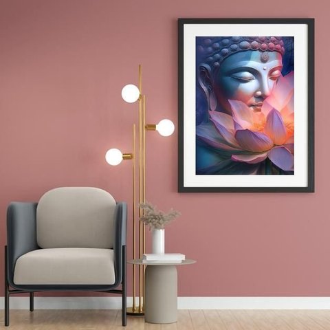 Quadro Buda Flor de Lotus - 60x48cm:madeira Branca