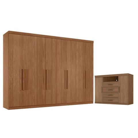 Guarda Roupa Casal 8 Portas 4 Gavetas Master New e Cômoda Havana Master Jatobá Acetinado - Santos An