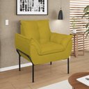 Ver imagem 2 de Poltrona Sofá Luxo Base Metal Preto Recepção Escritório Amarelo