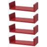 Kit 4 Prateleiras U 40 X 15cm Vermelha Suporte Invisível - 1