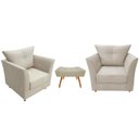 Ver imagem 1 de Kit 2 Poltronas Decorativa Isis + Puff Retangular Couro Bege Pés Madeira Ms Decor