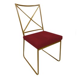 Kit 04 Cadeiras Sala de Jantar Escritório Office Clark Industrial Ferro Dourado Corino Vermelho - Am - 3