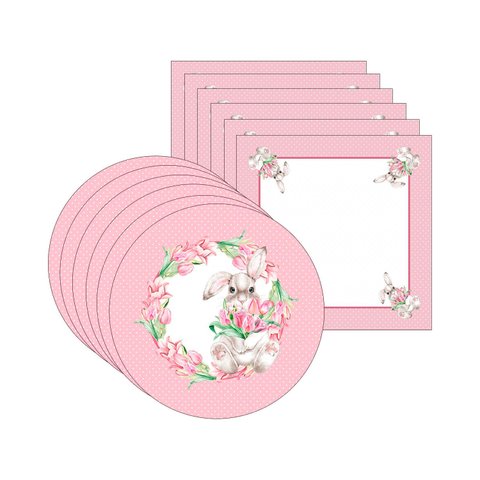 Kit Sousplat + Guardanapo Páscoa Tulipa Nsw 6 Peças com Base