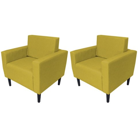 Kit 2 Poltronas Decorativa Leticia Slim Couro Amarelo Pés Madeira Ms Decor