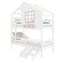 Ver imagem 2 de Beliche Casinha com Janela com Escada/ Escorregador e Grade de Proteção Madeira Maciça Branco/