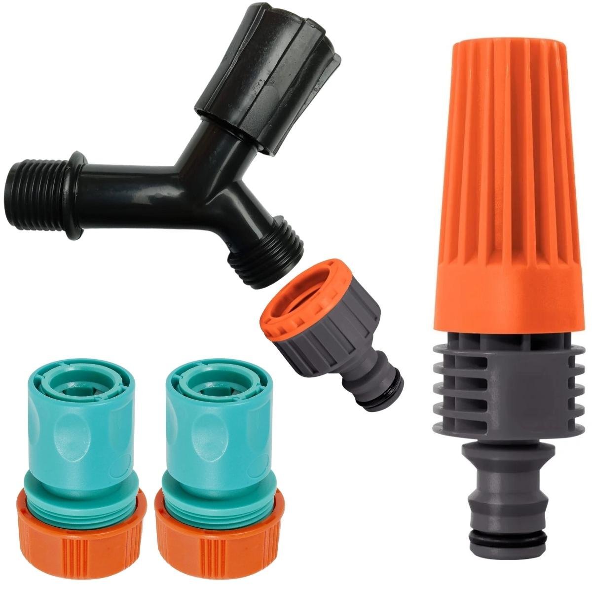 Esguicho P/ Engate Rápido C/ Jato Regulável +Torneira +Engate Rápido 3/4" e 5/8" +Bico Engate Rápido - 1
