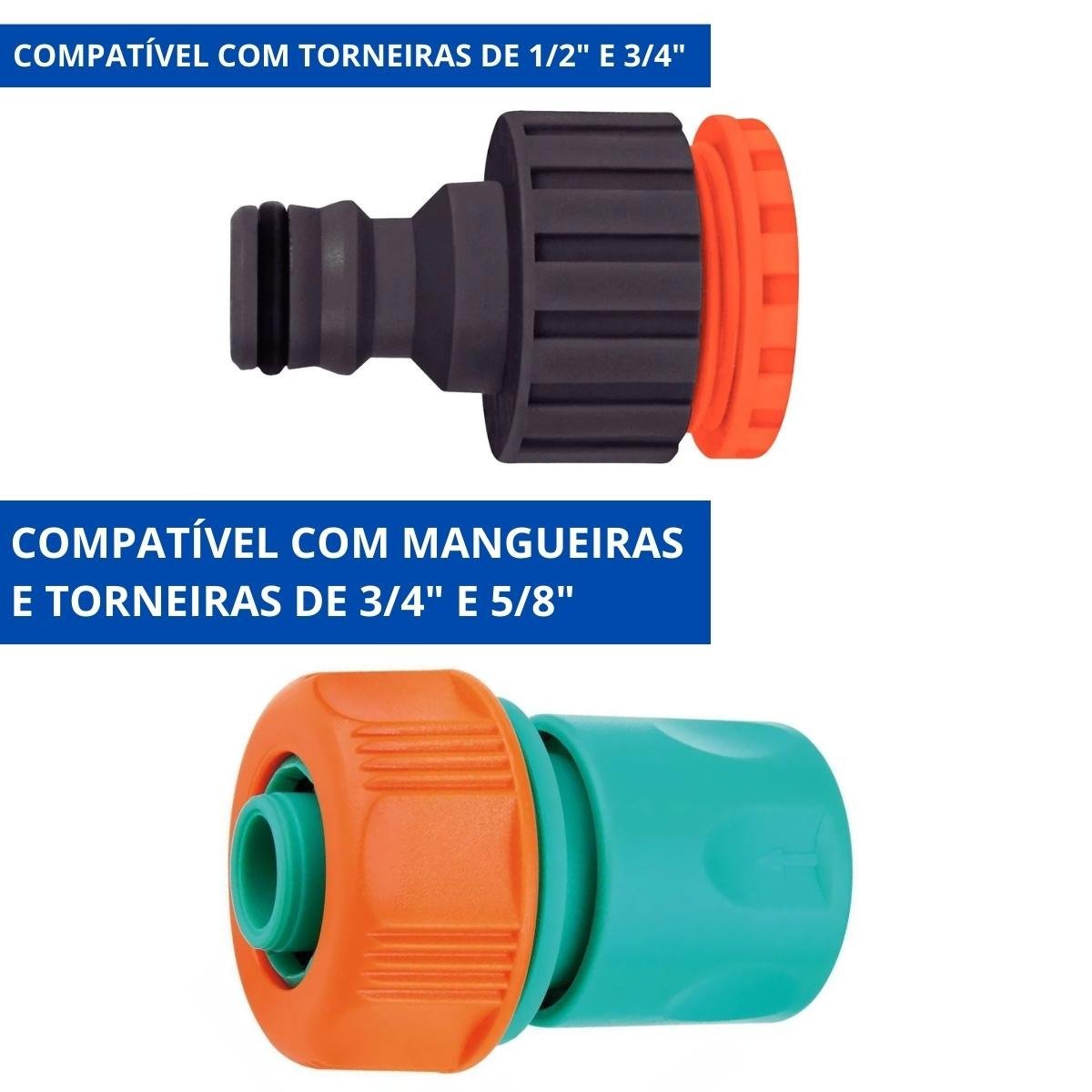 Esguicho P/ Engate Rápido C/ Jato Regulável +Torneira +Engate Rápido 3/4" e 5/8" +Bico Engate Rápido - 8