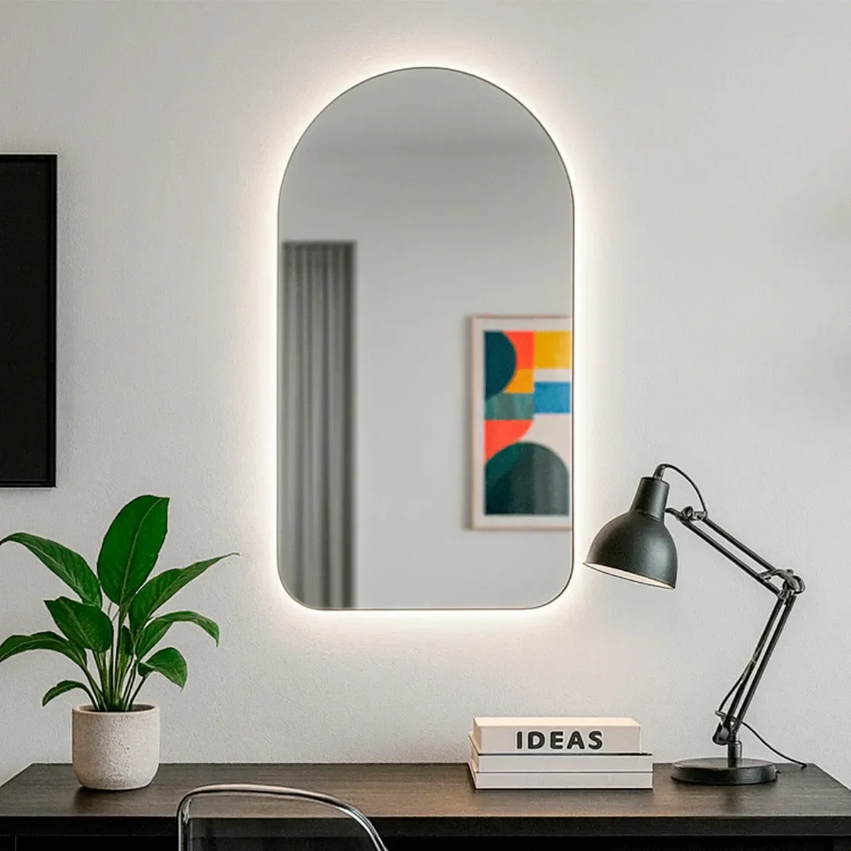 Ver imagem 1 de Espelho Decorativo de Parede Orgânico com Led Frio 55x75 para Sala Quarto Banheiro Hall Mod. Capela
